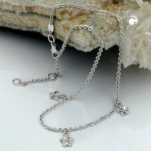 Fußkette Anker mit Blumen 925 Sterlingsilber 27cm