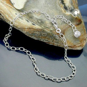 Fußkette Endkugel Zirkonia 925 Sterlingsilber 25cm