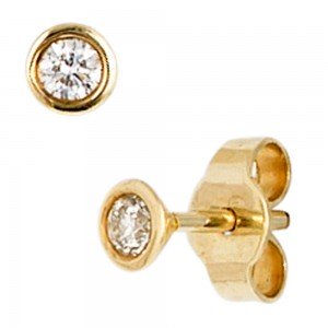 Ohrstecker rund 585 Gelbgold 2 Diamanten Brillanten 0,10ct. Ohrringe