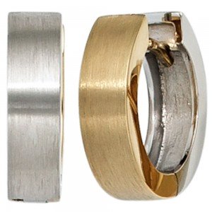 Creolen rund 585 Gelbgold Weißgold bicolor mattiert Ohrringe