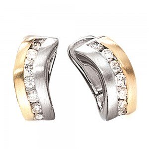 Creolen 585 Weißgold Gelbgold bicolor matt 16 Diamanten Brillanten Ohrringe