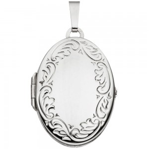 Medaillon oval 585 Weißgold Anhänger zum Öffnen