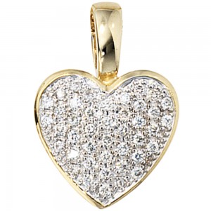 Anhänger Herz 585 Gelbgold 42 Diamanten Brillanten 0,25ct. Herzanhänger