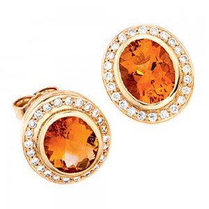 Ohrstecker oval 585 Gold Gelbgold 48 Diamanten 2 Citrine orange Ohrringe