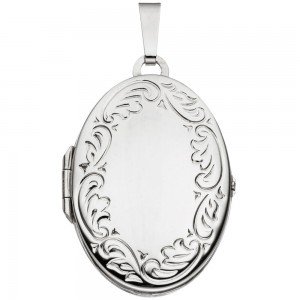 Medaillon oval 585 Weißgold Anhänger zum Öffnen