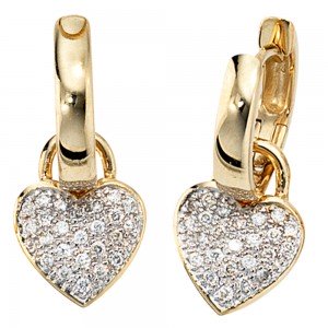 Creolen Herz 585 Gelbgold bicolor 48 Diamanten Brillanten Ohrringe