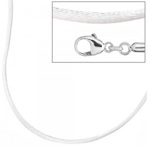 Collier Halskette Seide weiss 42cm, Verschluss 925 Silber Kette