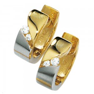 Creolen 333 Gelbgold bicolor mattiert 4 Zirkonia Ohrringe Goldcreolen