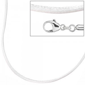 Collier Halskette Seide weiss 42cm, Verschluss 925 Silber Kette