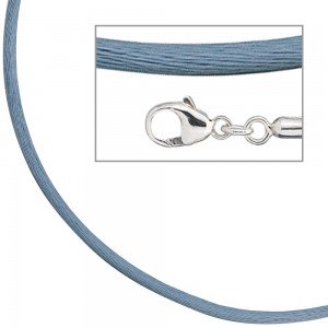 Collier Halskette Seide hellblau 2,8mm 42cm, Verschluss 925 Silber Kette