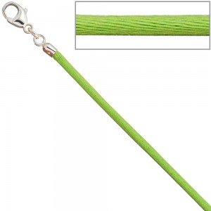 Collier Halskette Seide hellgrün 2,8mm 42cm, Verschluss 925 Silber Kette