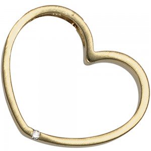 Anhänger Herz 585 Gelbgold matt 1 Diamant Brillant Herzanhänger Goldherz