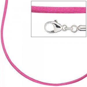 Collier Halskette Seide pink 42cm, Verschluss 925 Silber Kette