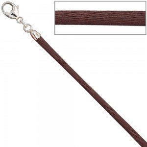 Collier Halskette Seide braun 2,8mm 42cm, Verschluss 925 Silber Kette