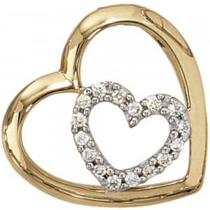 Anhänger Herz 585 Gelbgold 16 Diamanten Brillanten 0,12ct. Herzanhänger