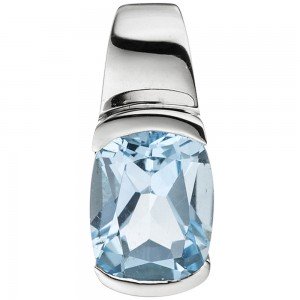 Anhänger 585 Weißgold 1 Blautopas blau hellblau Goldanhänger 2.4g