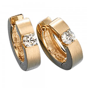 Creolen rund 585 Gelbgold matt 2 Diamanten Brillanten 0,30ct. Ohrringe