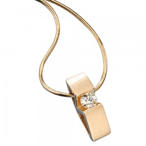 Collier Kette mit Anhänger 585 Gelbgold 1 Diamant Brillant 42cm Halskette