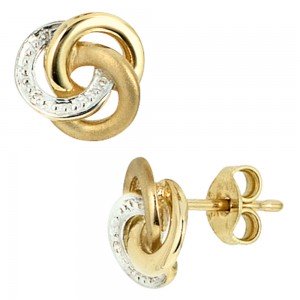 Ohrstecker Knoten verschlungen 585 Gelbgold bicolor 2 Diamanten Ohrringe