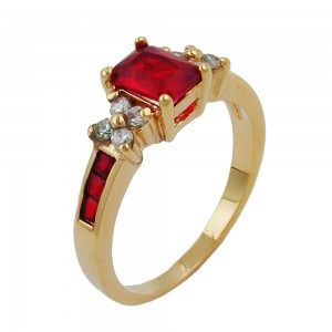 Ring mit roten und weißen Zirkonias 3 Mikron vergoldet Größe 62