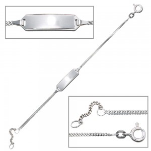 Schildband 585 Weißgold 14cm Gravur ID Armband Federring