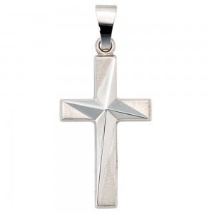 Anhänger Kreuz 375 Gold Weißgold mattiert Kreuzanhänger Goldkreuz