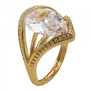 Ring mit großem Zirkonia in Tropfenform 3 Mikron vergoldet Größe 58