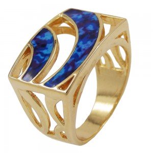 Ring blau-marmor gold-plattiert Größe 56