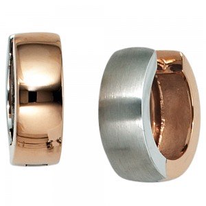 Creolen rund 585 Weißgold Rotgold bicolor mattiert Ohrringe Goldcreolen