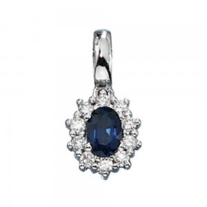 Anhänger 585 Weißgold 10 Diamanten Brillanten 1 blauer Safir Goldanhänger