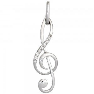 Anhänger Notenschlüssel Musik 585 Weißgold 7 Diamanten Brillanten