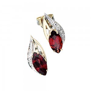 Ohrstecker 585 Gelbgold 2 Diamanten Brillanten 2 Granate rot Ohrringe