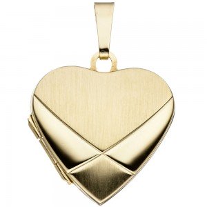 Medaillon Herz 585 Gelbgold mattiert Anhänger zum Öffnen