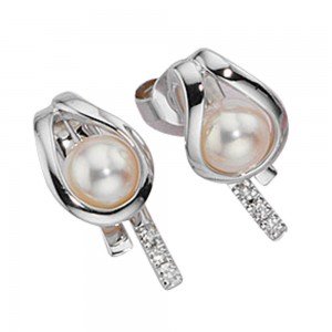 Ohrstecker 585 Weißgold 6 Diamanten Brillanten 2 Süßwasser Perlen Ohrringe