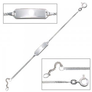 Schildband 585 Weißgold 14cm Gravur ID Armband Federring