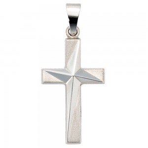 Anhänger Kreuz 375 Gold Weißgold mattiert Kreuzanhänger Goldkreuz