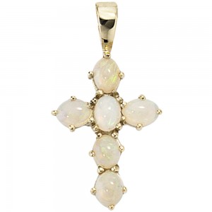 Anhänger Kreuz 585 Gelbgold 6 Opale Kreuzanhänger Goldkreuz