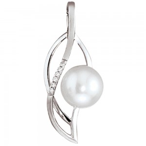 Anhänger 585 Weißgold 1 Süßwasser Perle 6 Diamanten Perlenanhänger