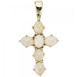Anhänger Kreuz 585 Gelbgold 6 Opale Kreuzanhänger Goldkreuz