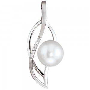 Anhänger 585 Weißgold 1 Süßwasser Perle 6 Diamanten Perlenanhänger