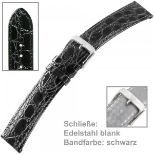 Uhrenarmband Men 18mm Kalbleder mit Krokoprägung schwarz