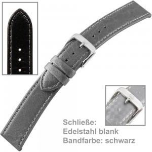 Uhrenarmband Men 20mm Naturleder gegerbt schwarz