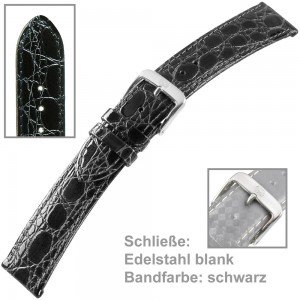 Uhrenarmband Men 18mm Kalbleder mit Krokoprägung schwarz