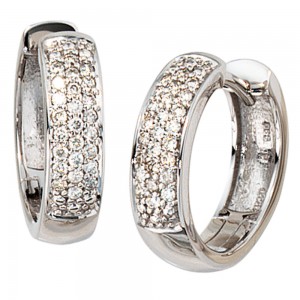 Creolen rund 585 Weißgold 50 Diamanten Brillanten Ohrringe Weißgoldcreolen