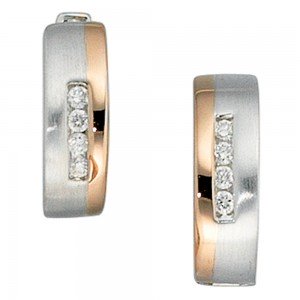 Creolen rund 585 Weißgold Rotgold bicolor teilmatt 8 Diamanten Ohrringe