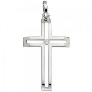 Anhänger Kreuz 585 Weißgold 1 Diamant Brillant Kreuzanhänger Weißgoldkreuz