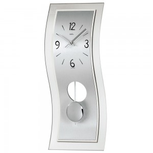 Pendeluhr Quarz mit Pendel silbern modern geschwungen mit Aluminium