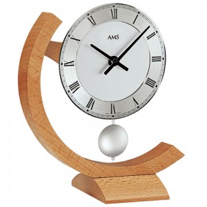 Tischuhr Quarz analog mit Pendel modern Holz Buche massiv mit Aluminium