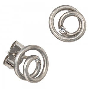 Ohrstecker 950 Platin matt 2 Diamanten Brillanten Ohrringe Platinohrringe