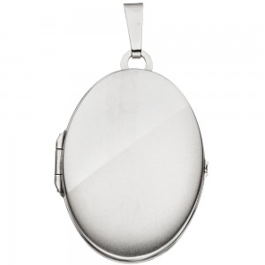 Medaillon oval 585 Weißgold mattiert Anhänger zum Öffnen